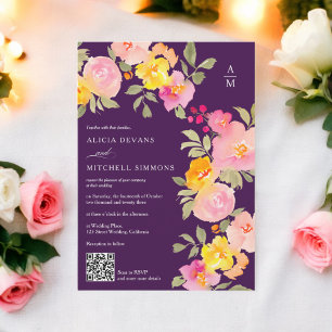 フローラモノグラムQrコードphoto 結婚 purple's 招待状