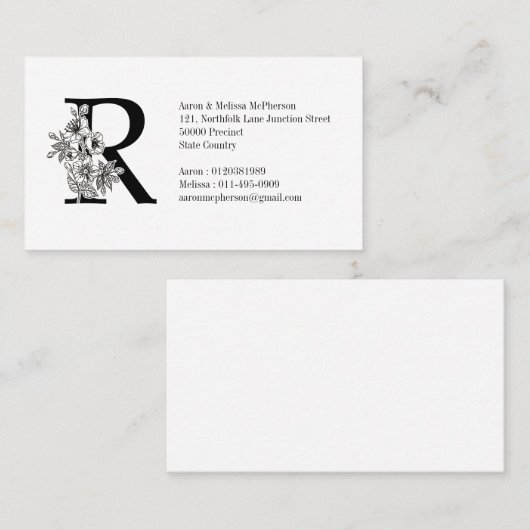 フローラモノグラムR桜さくらんぼ花 名刺 (正面/裏面)