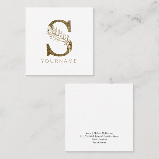 フローラモノグラムSエレガント金ゴールド株 スクエア名刺 (正面/裏面)