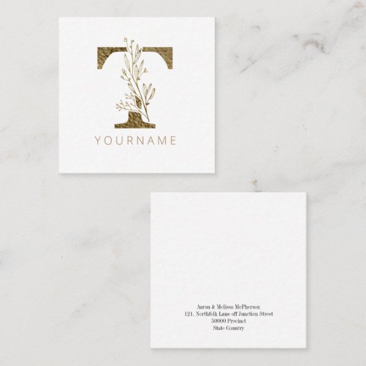 フローラモノグラムTエレガント金ゴールド株 スクエア名刺 (正面/裏面)