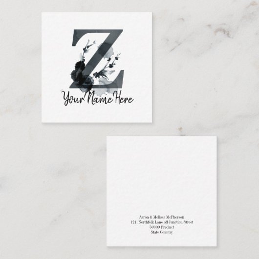 フローラモノグラムZダークハーブの葉 スクエア名刺 (正面/裏面)