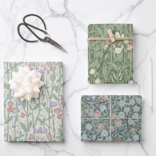 フローラモリスパターンヴィンテージスイートピークローバー ラッピングペーパーシート (正面)