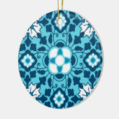 フローラモロッコタイル、インディゴ、スカイブルーとホワイトC セラミックオーナメント (左)