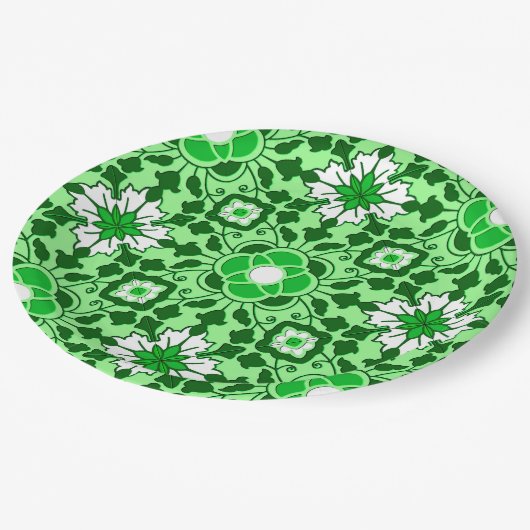 フローラモロッコタイル、エメラルドとライムグリーン ペーパープレート (アングル)