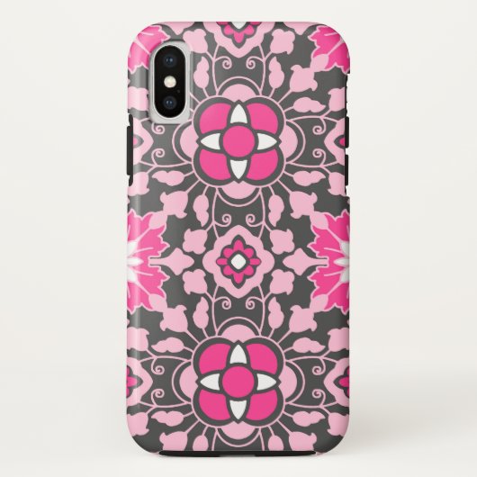 フローラモロッコタイル、明るい赤紫色ピンク&グレー/グレー Case-Mate iPhoneケース (裏面)