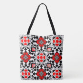 フローラモロッコタイル、深い赤、白黒 トートバッグ (裏面)