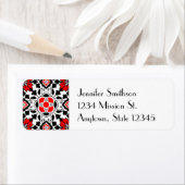 フローラモロッコタイル、深い赤、白黒 ラベル (インサイチュ)