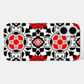 フローラモロッコタイル、深い赤、白黒 Case-Mate iPhoneケース (裏面 (横))