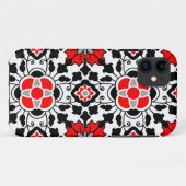 フローラモロッコタイル、深い赤、白黒 Case-Mate iPhoneケース (裏面(横))