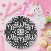フローラモロッコタイル、白黒 ペーパープレート (パーティー)