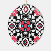 フローラモロッコタイル、黒、白、コーラルピンク セラミックオーナメント (左)