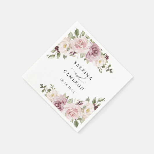 フローラモーヴ赤面グパーソナライズされたリー結婚ズ スタンダードカクテルナプキン (角)