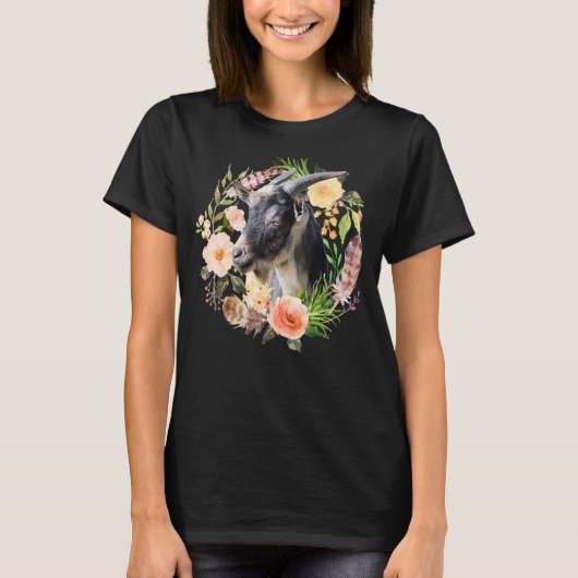 フローラヤギ園芸植物植物花ヤギ Tシャツ (正面)