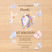 フローラユニコーンチョウストライプの誕生日 アクリル招待状 (正面)