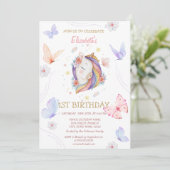 フローラユニコーンチョウストライプの誕生日 招待状 (スタンド正面)