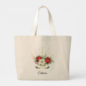 フローラユニコーンパーソナライズされた名 ラージトートバッグ (裏面)