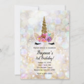 フローラユニコーンホーンコズミックグリッター誕生日パーティー 招待状 (正面)