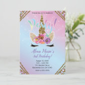 フローラユニコーンホーンレインボースパークルバースデーパーティー 招待状 (スタンド正面)