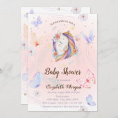 フローラユニコーン蝶スターベイビーシャワー 招待状 (正面/裏面)