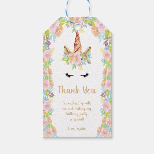 フローラユニコーン誕生日メッセージカード ギフトタグ (正面)