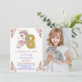 フローラユニコーン誕生日招待状グリッター写真 招待状 (スタンド正面)