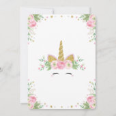 フローラユニコーン誕生日招待状ピンク金ゴールドパーティー 招待状 (裏面)