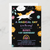 フローラユニコーン誕生日招待状 招待状 (正面/裏面)