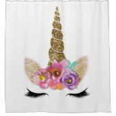 フローラユニコーン金ゴールドグリッターグラムガールズスパークル シャワーカーテン (正面)
