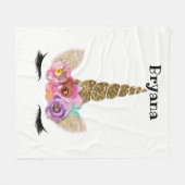 フローラユニコーン金ゴールドグリッター女の子らしい女の子スパークル フリースブランケット (正面(横))