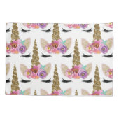 フローラユニコーン金ゴールドグリッター女の子らしい女の子スパークル 枕カバー (裏面)