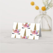 フローラユニコーン金ゴールド誕生日パーティーフードテント プレイスカード (裏面)