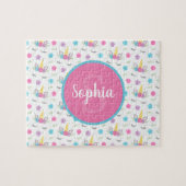 フローラユニコーン顔パーソナライズされたモノグラムキッズ ジグソーパズル (横)