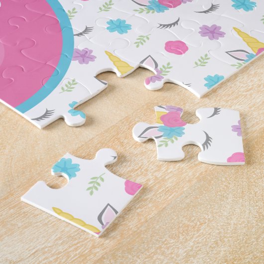 フローラユニコーン顔パーソナライズされたモノグラムキッズ ジグソーパズル (側面)