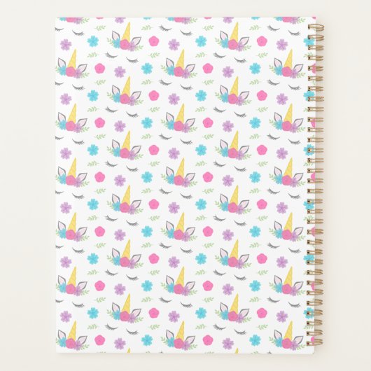 フローラユニコーン顔パーソナライズされたモノグラム プランナー手帳 (裏面)