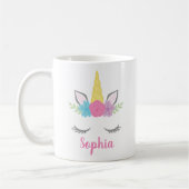 フローラユニコーン顔 パーソナライズされた コーヒーマグカップ (左)