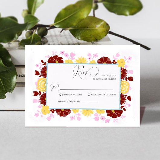 フローラユニークエレガント結婚カラフル 出欠カード