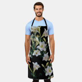 フローラユリ:黒い背絵画景 エプロン (着用した状態)