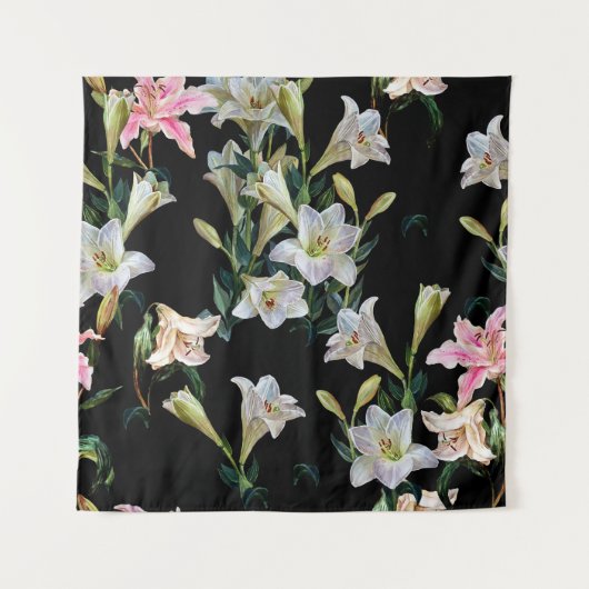 フローラユリ：黒い背絵画景 タペストリー (正面)
