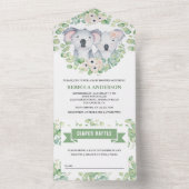 フローラユーカリかわいいコアラ双子ベビーシャワー オールインワン招待状 (内側)