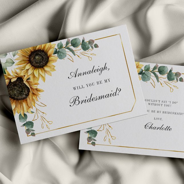 フローラユーカリひまわり私の花嫁になる (Floral Sunflower Eucalyptus Bridesmaid Proposal Card)
