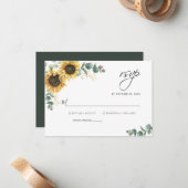 フローラユーカリひまわり結婚式RSVPカード ノートカード (正面/裏面インサイチュ)