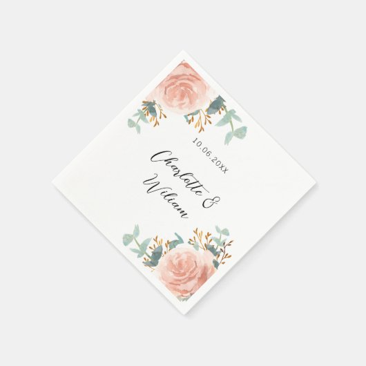 フローラユーカリバラ金ゴールド結婚赤面 スタンダードカクテルナプキン (角)