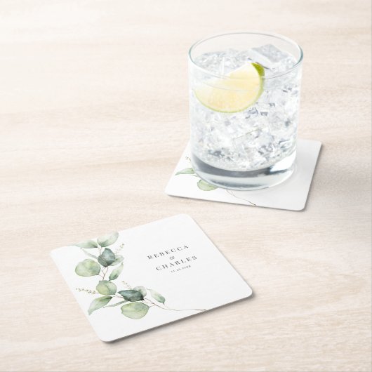 フローラユーカリプタス結婚式の引き出物 スクエアペーパーコースター (インサイチュ)