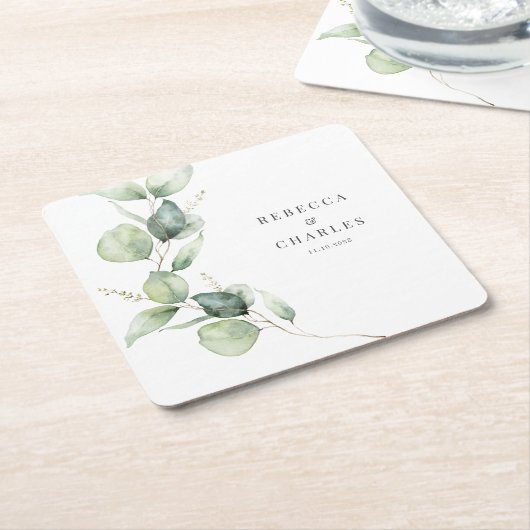 フローラユーカリプタス結婚式の引き出物 スクエアペーパーコースター (アングル)