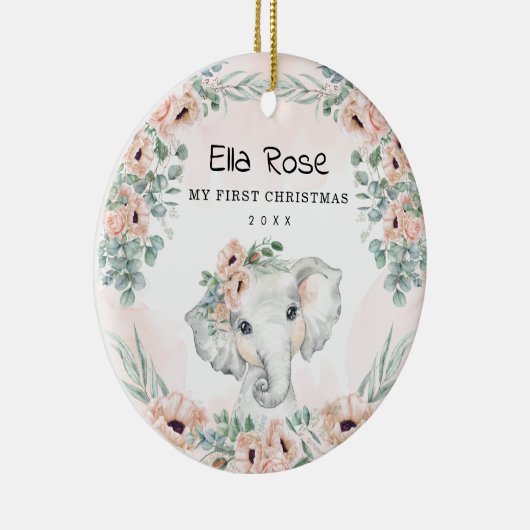 フローラユーカリプトゥスエレファントベビー初めてのクリスマス セラミックオーナメント (右)