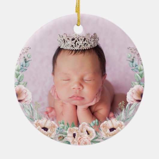 フローラユーカリプトゥスエレファントベビー初めてのクリスマス セラミックオーナメント (裏面)