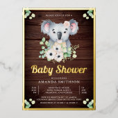 フローラユーカリプトゥスコアラガールウッドベビーシャワー金ゴールド 箔招待状 (正面)