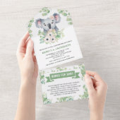 フローラユーカリプトゥスコアラガールベビーシャワー オールインワン招待状 (貼ってはがせる)