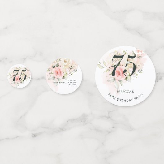 フローラユーカリプトゥス葉ピンク75th誕生日パーティー コンフェッティ (正面)