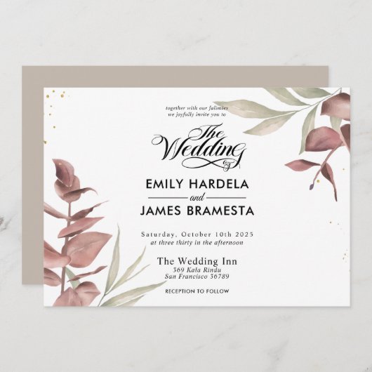 フローラユーカリ水の色バジェット結婚ズ 招待状 (正面/裏面)